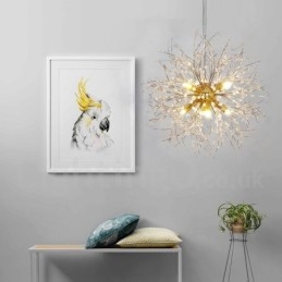 Lámpara de araña de metal y cristal con forma de diente de león cromado con forma de globo de fuegos artificiales