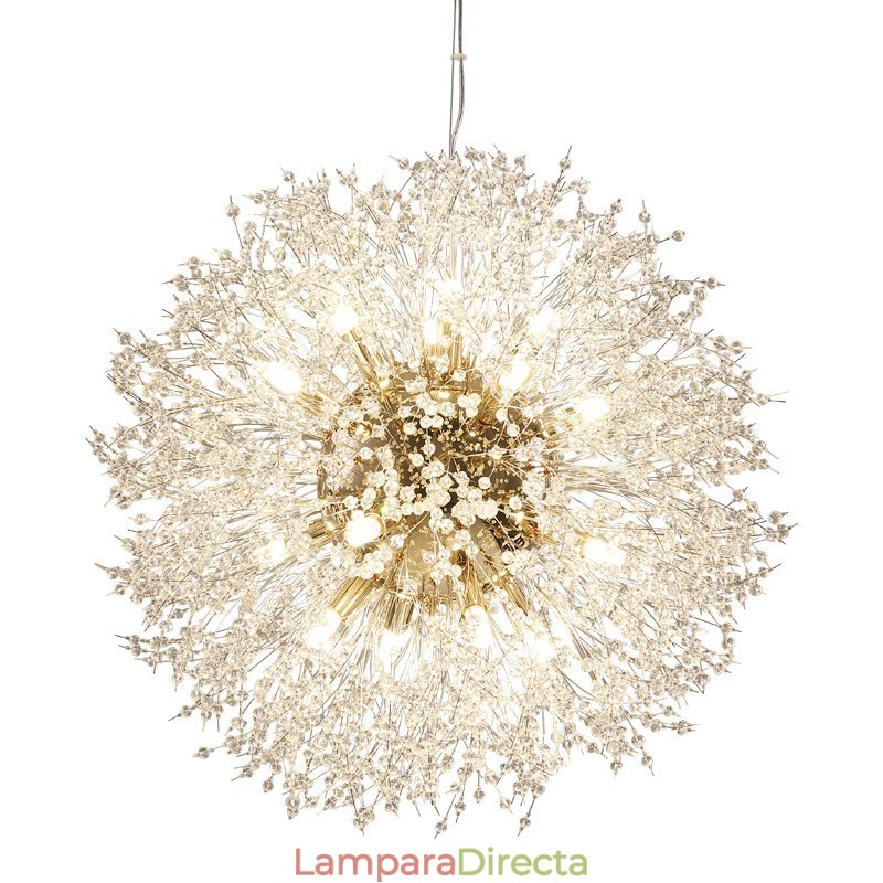 Lámpara de araña de metal y cristal con forma de diente de león cromado con forma de globo de fuegos artificiales