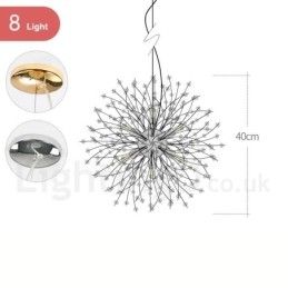 Lámpara de araña de metal y cristal con forma de diente de león cromado con forma de globo de fuegos artificiales