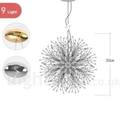 Lámpara de araña de metal y cristal con forma de diente de león cromado con forma de globo de fuegos artificiales