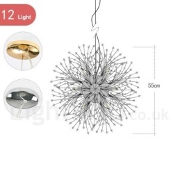Lámpara de araña de metal y cristal con forma de diente de león cromado con forma de globo de fuegos artificiales