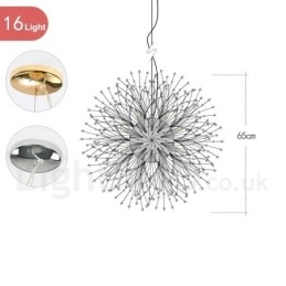 Lámpara de araña de metal y cristal con forma de diente de león cromado con forma de globo de fuegos artificiales