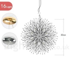 Lámpara de araña de metal y cristal con forma de diente de león cromado con forma de globo de fuegos artificiales