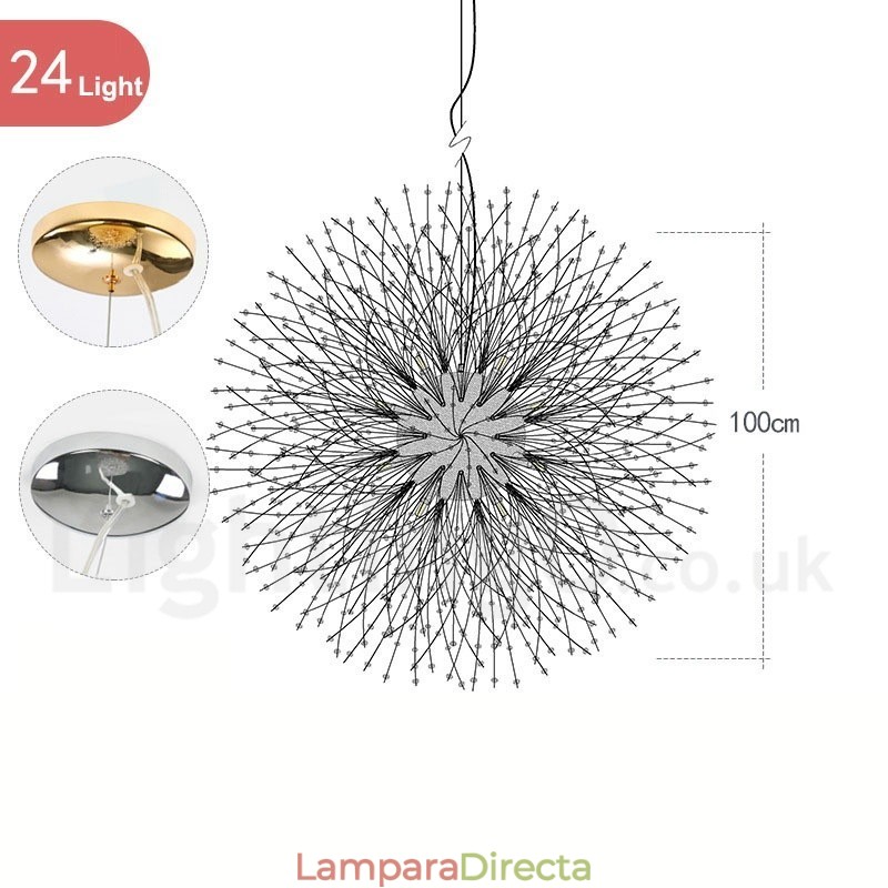 Lámpara de araña de metal y cristal con forma de diente de león cromado con forma de globo de fuegos artificiales