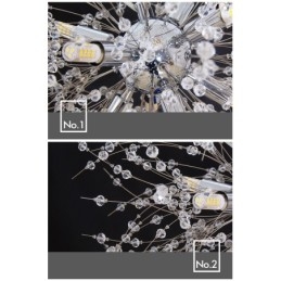 Lámpara de araña de metal y cristal con forma de diente de león cromado con forma de globo de fuegos artificiales