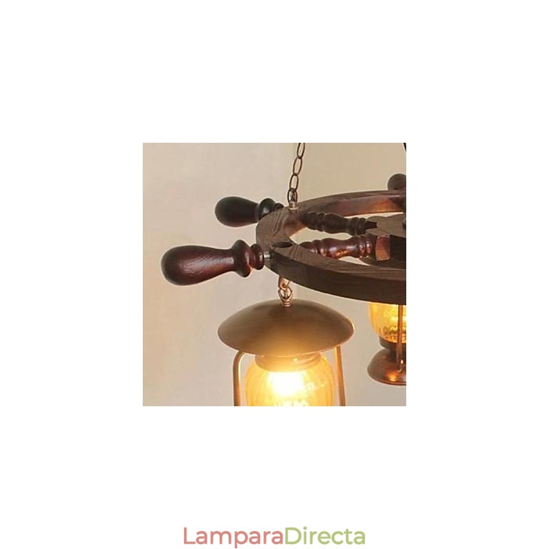 Lámpara de araña de bambú con pintura retro de madera