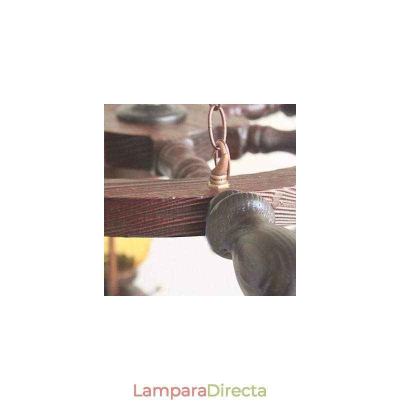 Lámpara de araña de bambú con pintura retro de madera