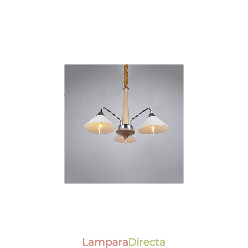 Lámpara de araña de bambú de madera galvanizada con acabado contemporáneo moderno
