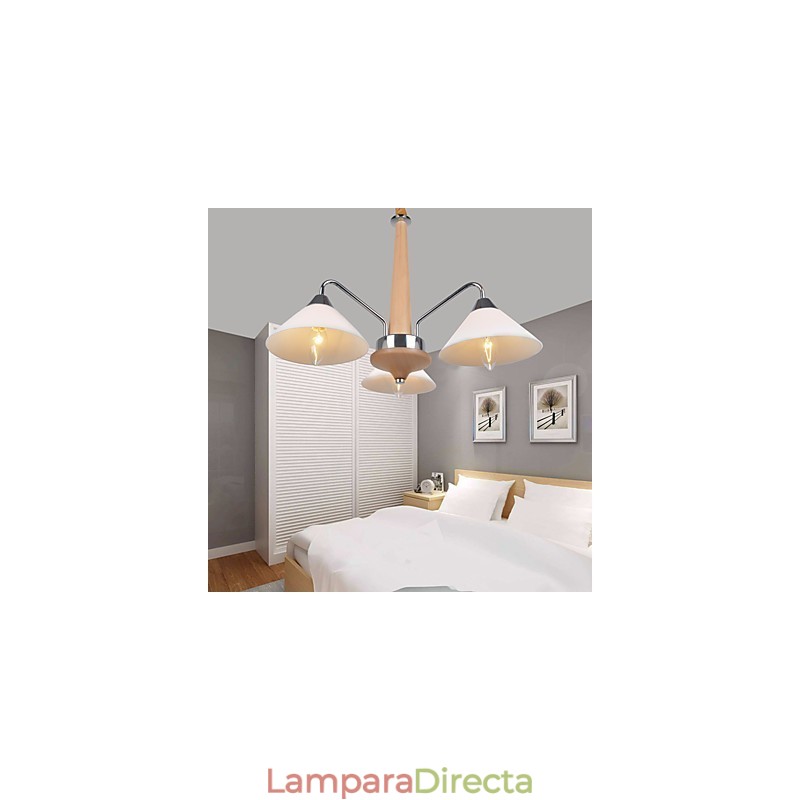 Lámpara de araña de bambú de madera galvanizada con acabado contemporáneo moderno