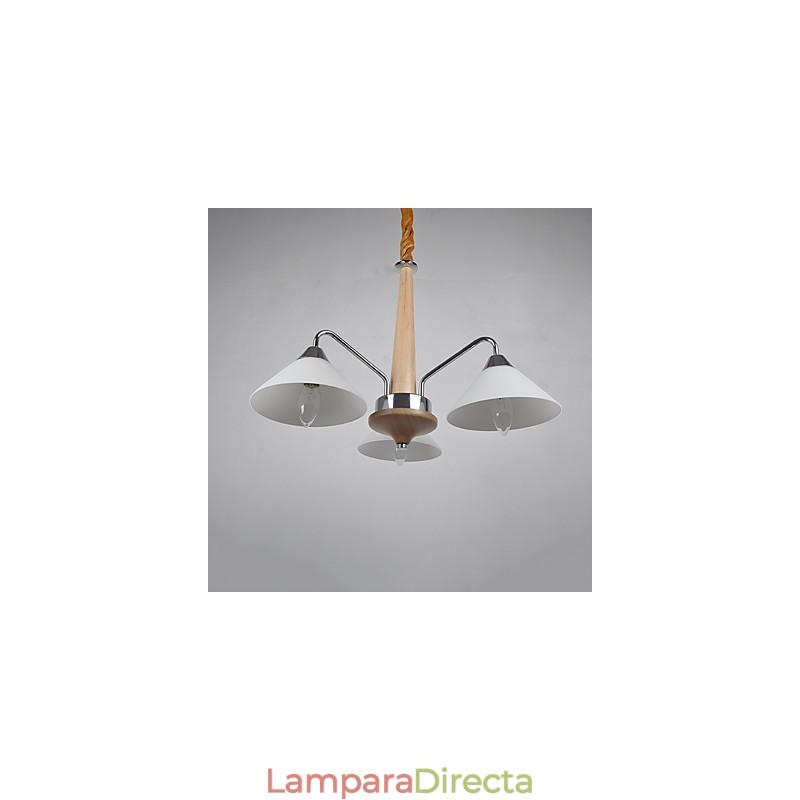 Lámpara de araña de bambú de madera galvanizada con acabado contemporáneo moderno