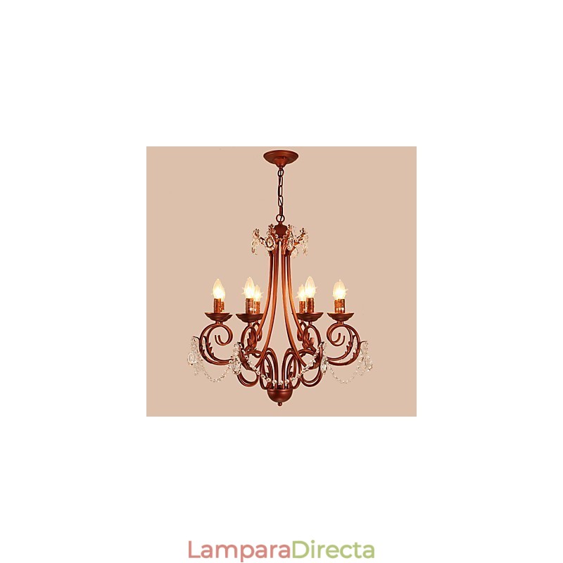 Lámpara de araña de 8 luces, moderna, contemporánea, tradicional, estilo logia, vintage, retro, estilo campestre, con detalles en metal y cristal.
