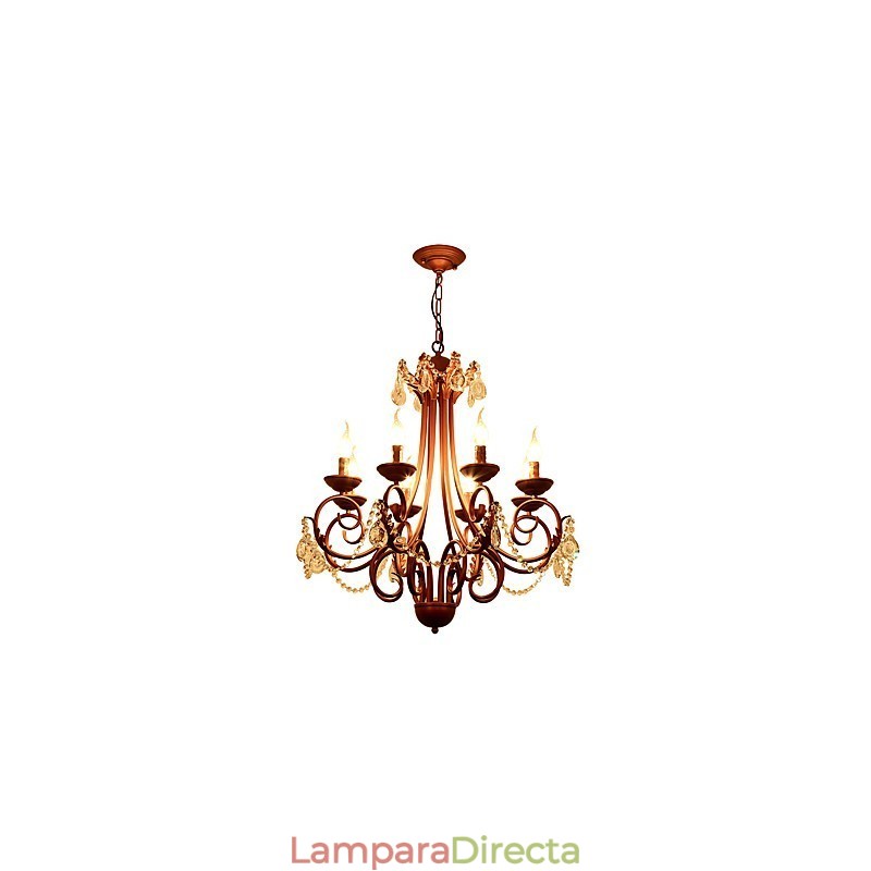 Lámpara de araña de 8 luces, moderna, contemporánea, tradicional, estilo logia, vintage, retro, estilo campestre, con detalles en metal y cristal.