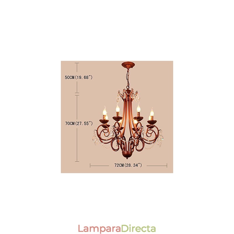 Lámpara de araña de 8 luces, moderna, contemporánea, tradicional, estilo logia, vintage, retro, estilo campestre, con detalles en metal y cristal.