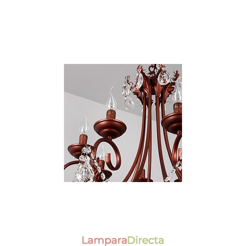 Lámpara de araña de 8 luces, moderna, contemporánea, tradicional, estilo logia, vintage, retro, estilo campestre, con detalles en metal y cristal.