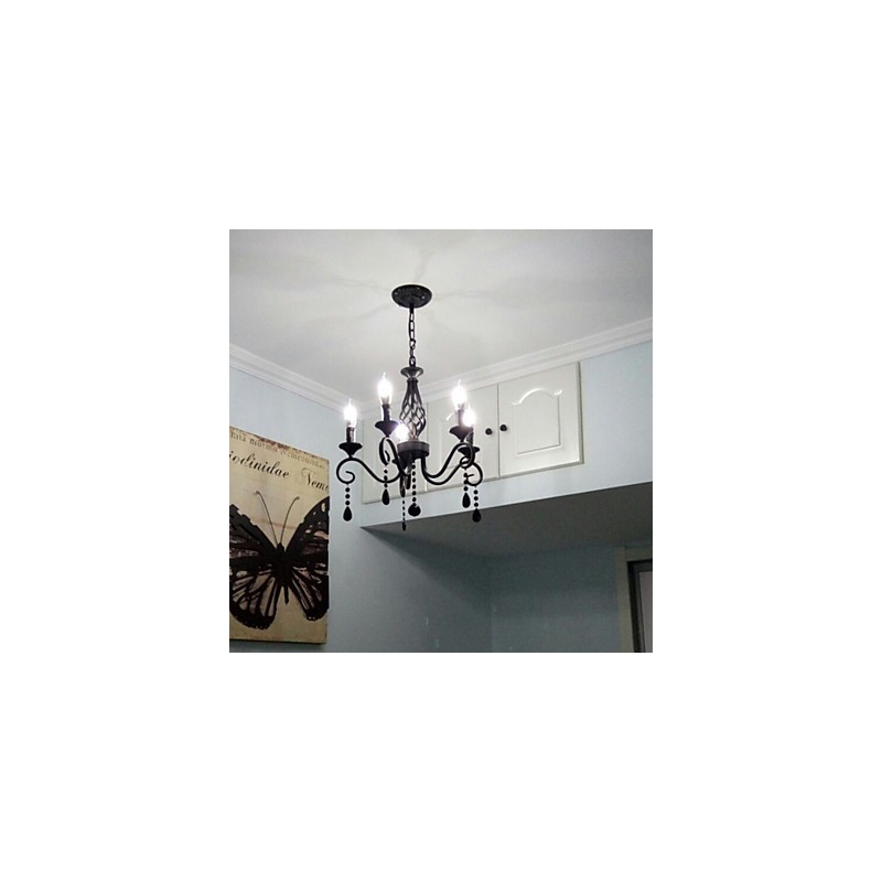 Lámpara de araña de cristal tradicional, iluminación interior, 5 velas, lámpara de araña sencilla