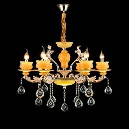 Lámpara de araña de metal estilo mini de cristal con 6 bombillas, con una característica clásica tradicional de aleación de zinc.