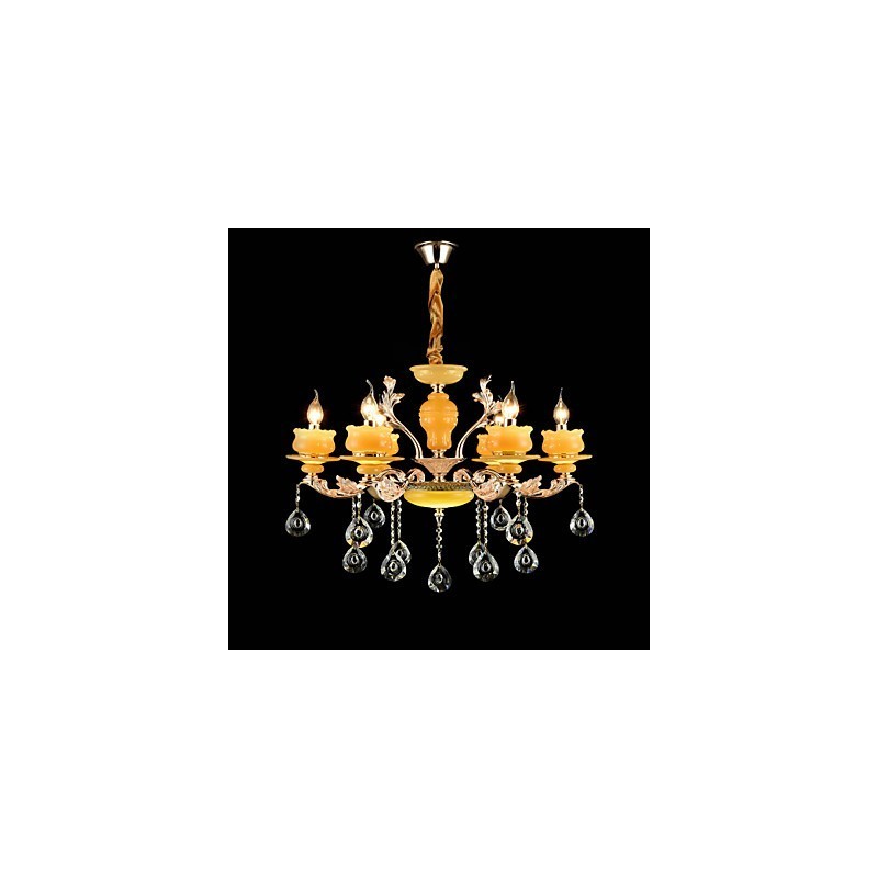 Lámpara de araña de metal estilo mini de cristal con 6 bombillas, con una característica clásica tradicional de aleación de zinc.