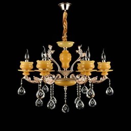 Lámpara de araña de metal estilo mini de cristal con 6 bombillas, con una característica clásica tradicional de aleación de zinc.