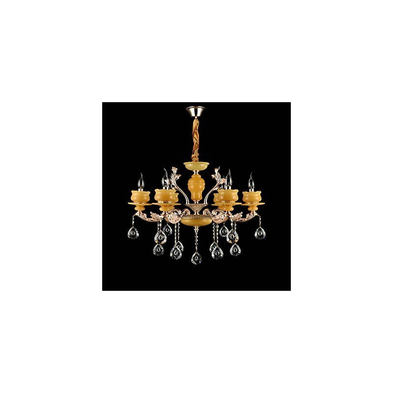 Lámpara de araña de metal estilo mini de cristal con 6 bombillas, con una característica clásica tradicional de aleación de zinc.