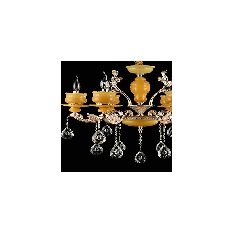 Lámpara de araña de metal estilo mini de cristal con 6 bombillas, con una característica clásica tradicional de aleación de zinc.