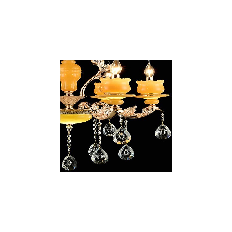Lámpara de araña de metal estilo mini de cristal con 6 bombillas, con una característica clásica tradicional de aleación de zinc.
