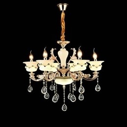 Lámpara de araña de metal estilo mini de cristal con 6 bombillas, con una característica clásica tradicional de aleación de zinc.