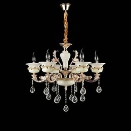 Lámpara de araña de metal estilo mini de cristal con 6 bombillas, con una característica clásica tradicional de aleación de zinc.