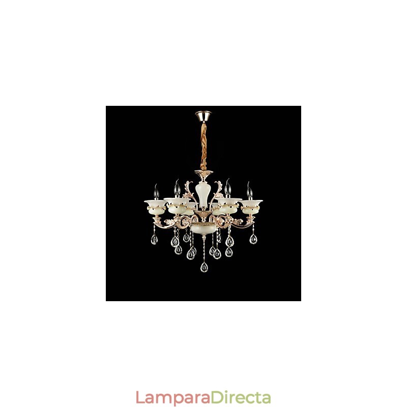 Lámpara de araña de metal estilo mini de cristal con 6 bombillas, con una característica clásica tradicional de aleación de zinc.