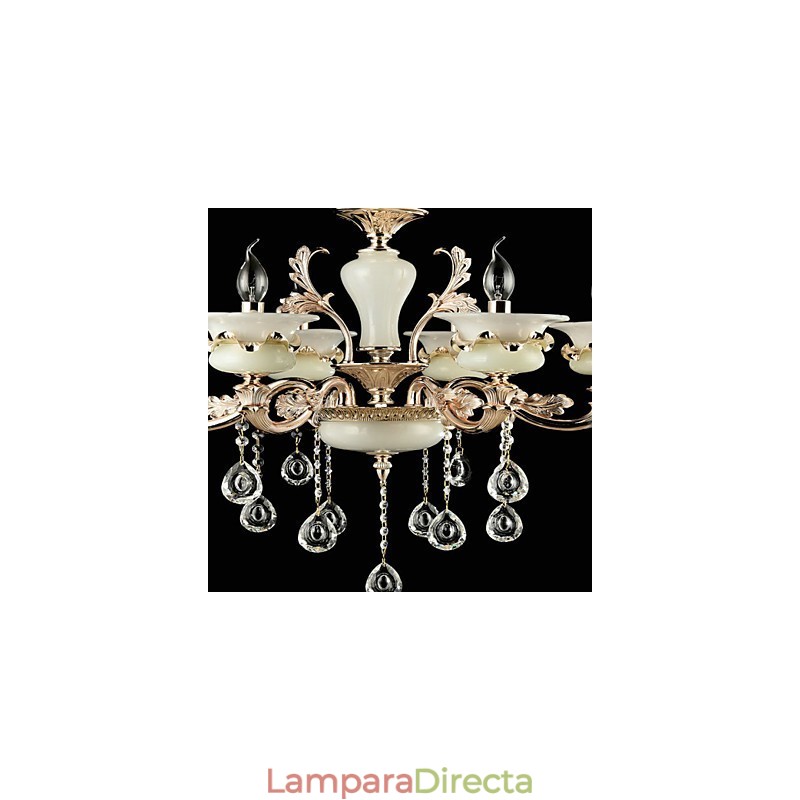 Lámpara de araña de metal estilo mini de cristal con 6 bombillas, con una característica clásica tradicional de aleación de zinc.