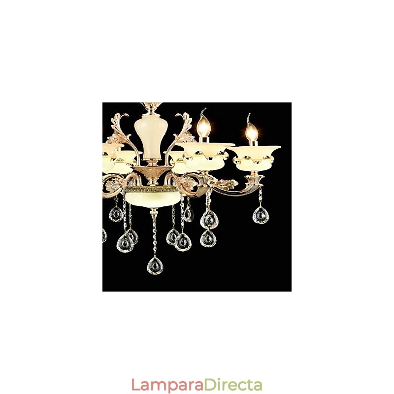 Lámpara de araña de metal estilo mini de cristal con 6 bombillas, con una característica clásica tradicional de aleación de zinc.