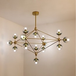 Lámpara colgante de cristal y metal Modo de estilo europeo posmoderno de quince luces para decorar el vestíbulo, lámpara de araña industrial