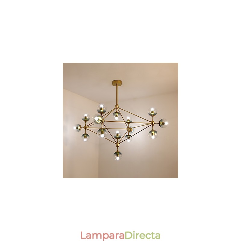 Lámpara colgante de cristal y metal Modo de estilo europeo posmoderno de quince luces para decorar el vestíbulo, lámpara de araña industrial