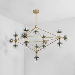 Lámpara colgante de cristal y metal Modo de estilo europeo posmoderno de quince luces para decorar el vestíbulo, lámpara de araña industrial