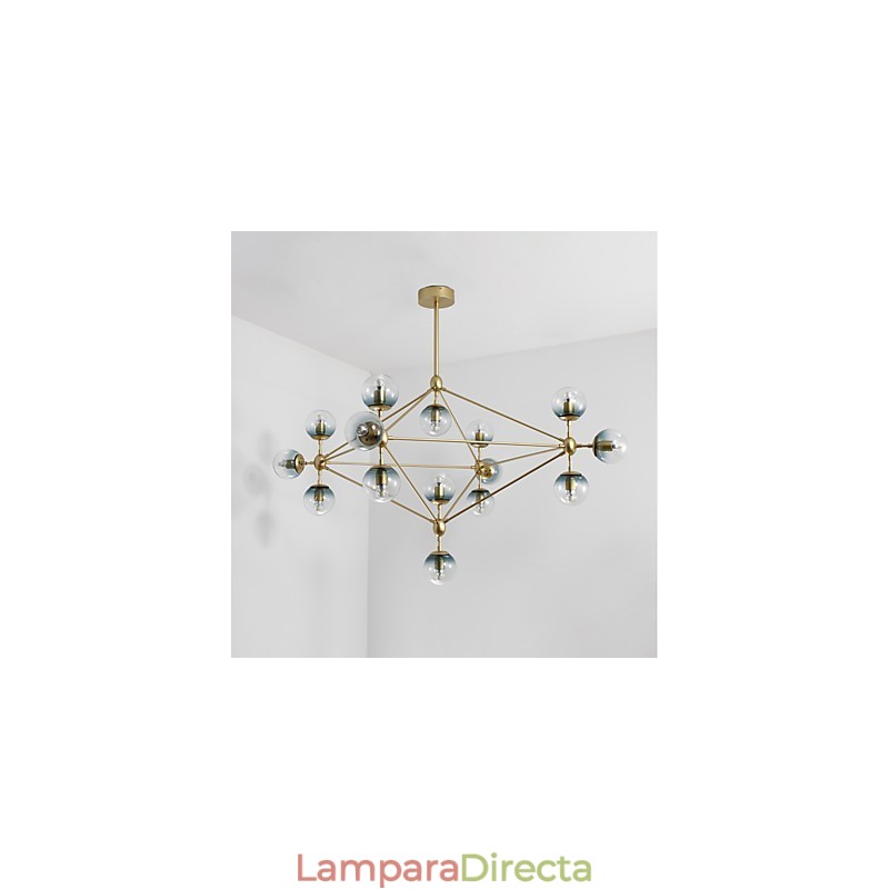 Lámpara colgante de cristal y metal Modo de estilo europeo posmoderno de quince luces para decorar el vestíbulo, lámpara de araña industrial