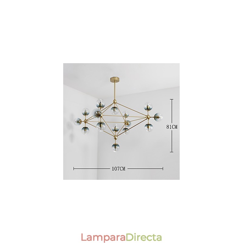 Lámpara colgante de cristal y metal Modo de estilo europeo posmoderno de quince luces para decorar el vestíbulo, lámpara de araña industrial