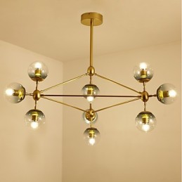 Lámpara colgante de cristal y metal Modo de estilo europeo posmoderno de diez luces para decorar el vestíbulo, lámpara de araña industrial