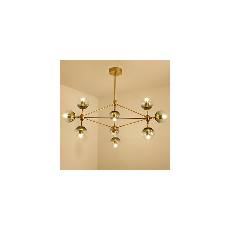 Lámpara colgante de cristal y metal Modo de estilo europeo posmoderno de diez luces para decorar el vestíbulo, lámpara de araña industrial