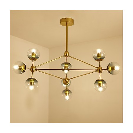 Lámpara colgante de cristal y metal Modo de estilo europeo posmoderno de diez luces para decorar el vestíbulo, lámpara de araña industrial Lámpara colgante de cristal y metal Modo de estilo europeo posmoderno de diez luces para decorar el vestíbulo, lámpara de araña industrial