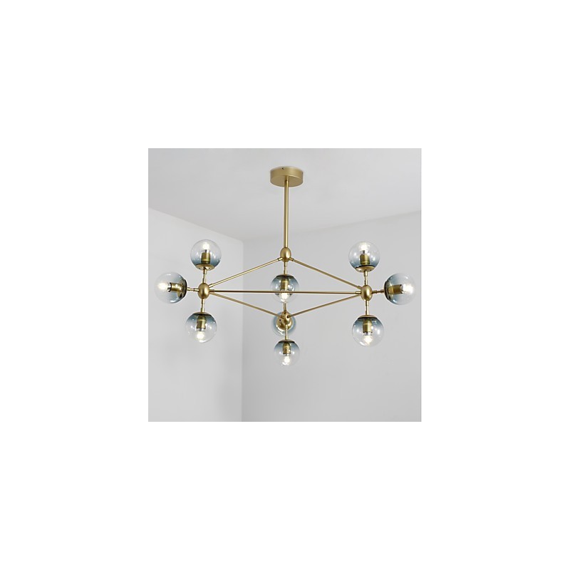 Lámpara colgante de cristal y metal Modo de estilo europeo posmoderno de diez luces para decorar el vestíbulo, lámpara de araña industrial