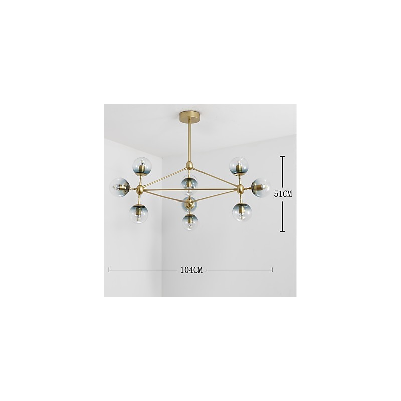 Lámpara colgante de cristal y metal Modo de estilo europeo posmoderno de diez luces para decorar el vestíbulo, lámpara de araña industrial
