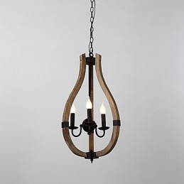 Lámpara colgante decorativa de tres luces con diseño de pintura vintage en estilo mini de madera y bambú.