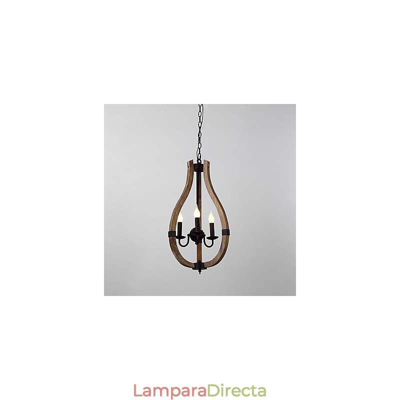 Lámpara colgante decorativa de tres luces con diseño de pintura vintage en estilo mini de madera y bambú.