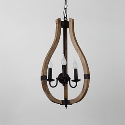 Lámpara colgante decorativa de tres luces con diseño de pintura vintage en estilo mini de madera y bambú.