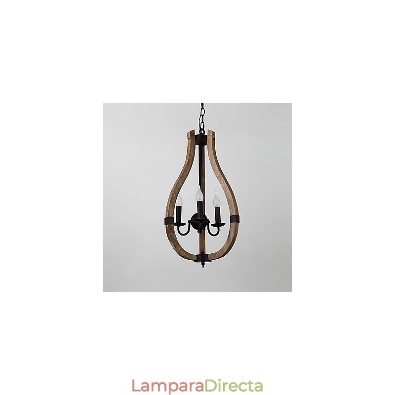 Lámpara colgante decorativa de tres luces con diseño de pintura vintage en estilo mini de madera y bambú.