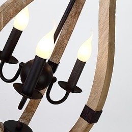 Lámpara colgante decorativa de tres luces con diseño de pintura vintage en estilo mini de madera y bambú.