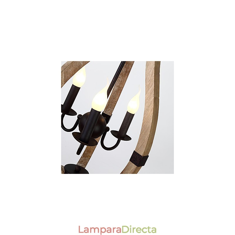 Lámpara colgante decorativa de tres luces con diseño de pintura vintage en estilo mini de madera y bambú.