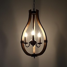Lámpara colgante decorativa de tres luces con diseño de pintura vintage en estilo mini de madera y bambú.