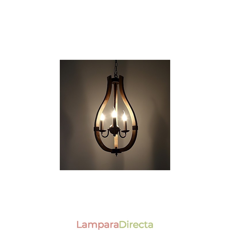 Lámpara colgante decorativa de tres luces con diseño de pintura vintage en estilo mini de madera y bambú.