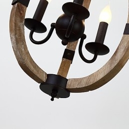Lámpara colgante decorativa de tres luces con diseño de pintura vintage en estilo mini de madera y bambú.