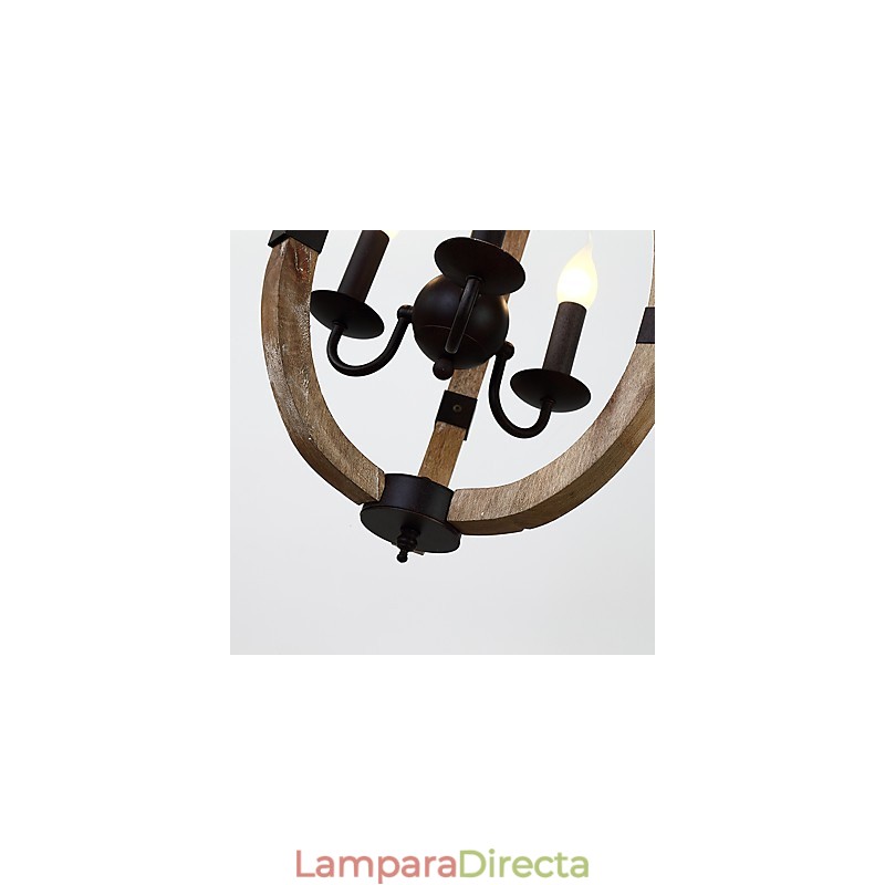 Lámpara colgante decorativa de tres luces con diseño de pintura vintage en estilo mini de madera y bambú.